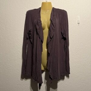 Elle Purple Gray Lace Back Open Front Cardigan Size XL Lightweight Long Sleeve